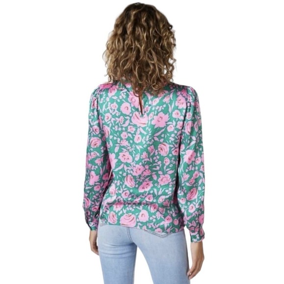 Esqualo Shimmer Rose Balloon Sleeve Keyhole Blouse Womens Size 12 NWT $98 - Picture 6 of 16